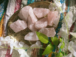 Raw rose quartz chunks